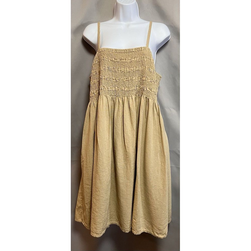 Universal Thread Women's Large Tan Linen Square Neck‎ Midi Summer Dress